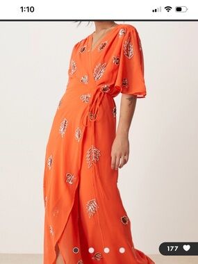 Hope & Ivy NWT orange beaded wrap dress size 16